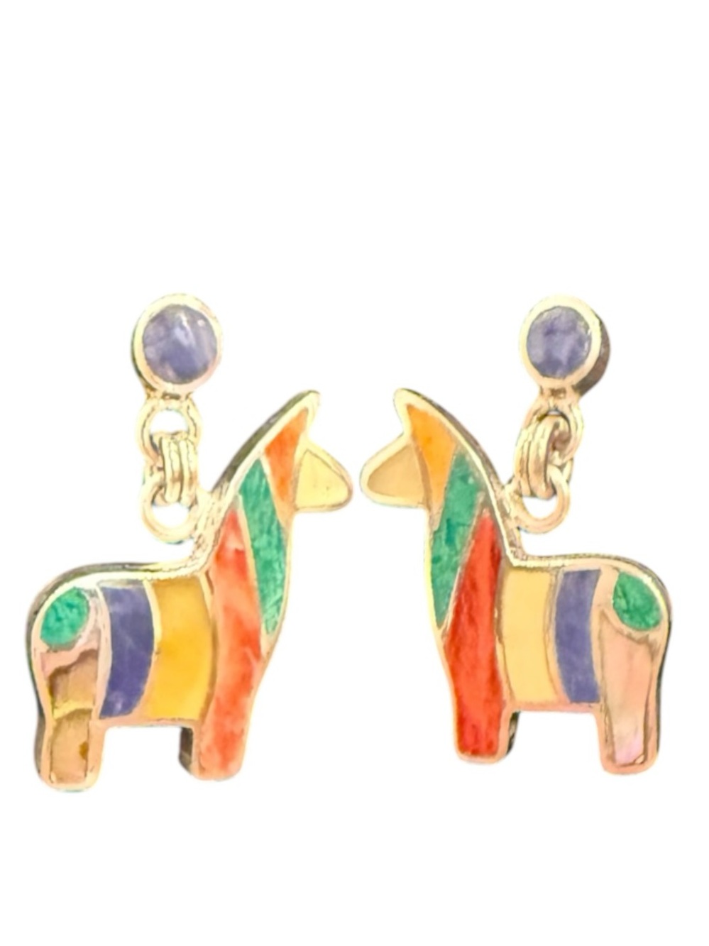 Handcrafted Womens Peruvian Silver/Gemstone Inlay Mosaic Llama Drop Earrings New